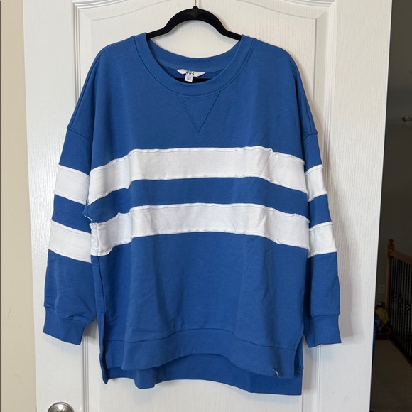 JoyLab Tops - JoyLab Striped Oversized French Terry Crewneck Sweatshirt Blue White XXL